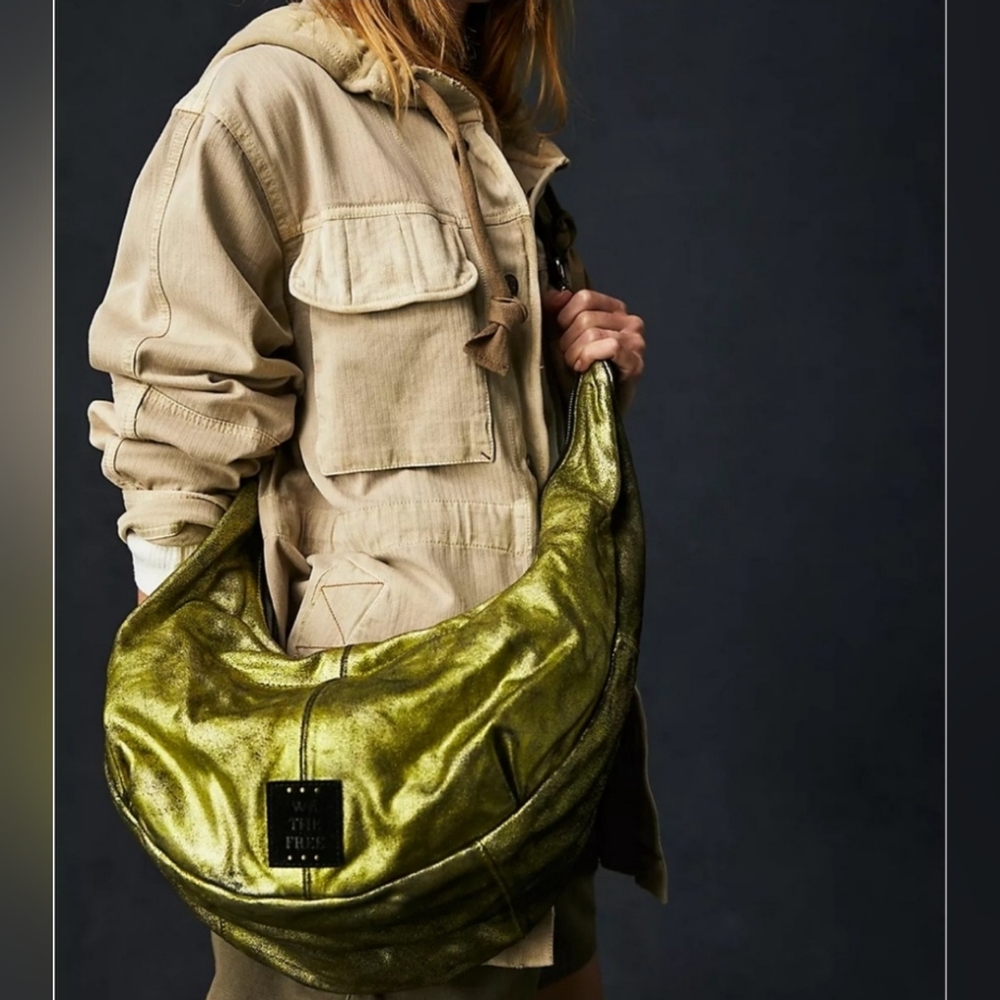 Free People Metallic Green Hobo Bag